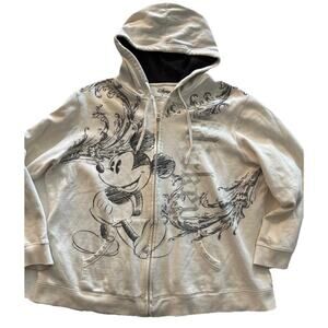 VTG Disney Mickey Mouse Hoodie Sweatshirt Full Zip Cream Size 1X